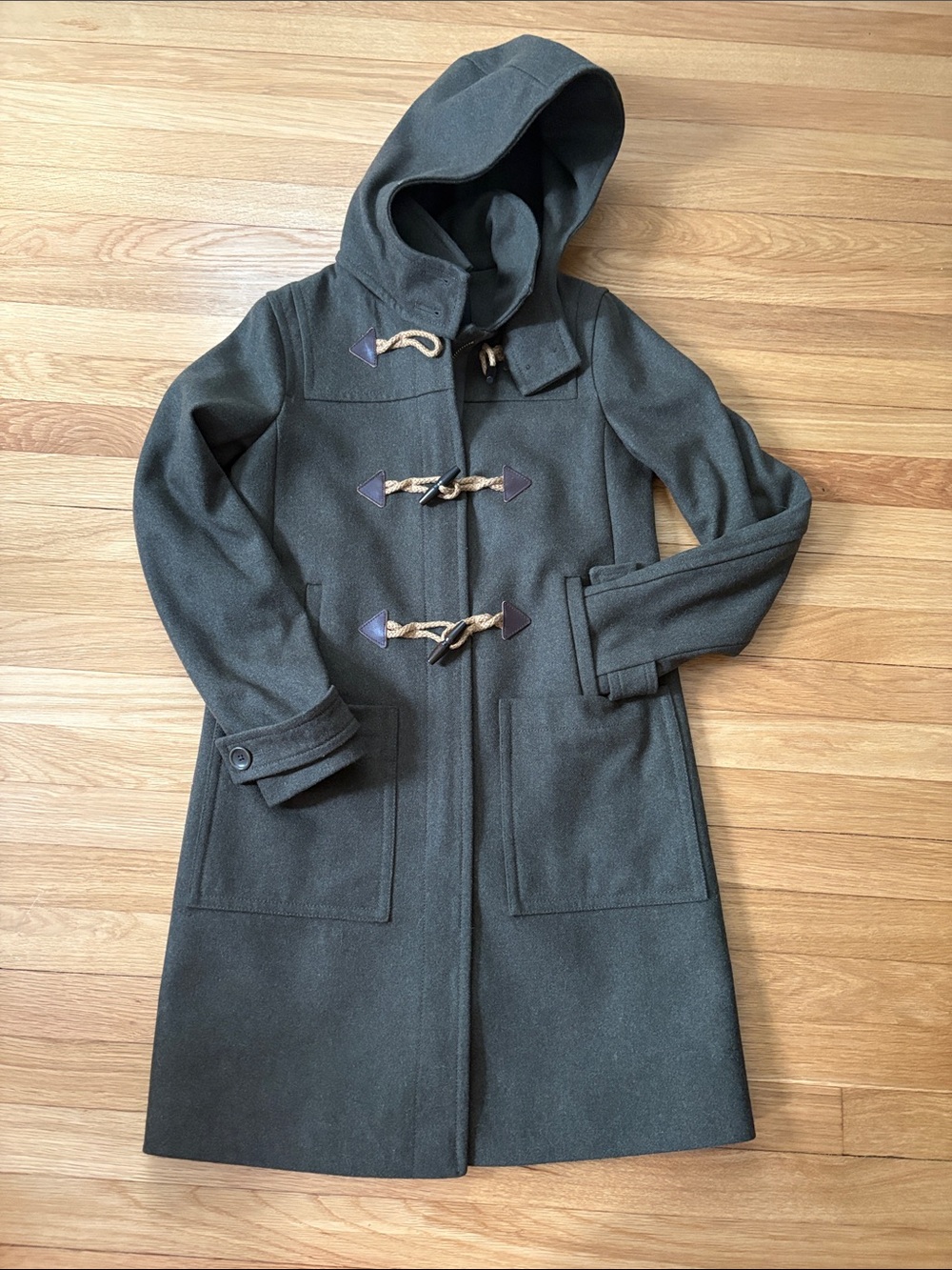 J Crew Size 2 Melton Wool Women’s Hooded Toggle Coat